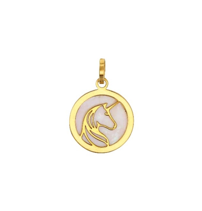 Pendentif licorne en Or 375/1000 sur nacre