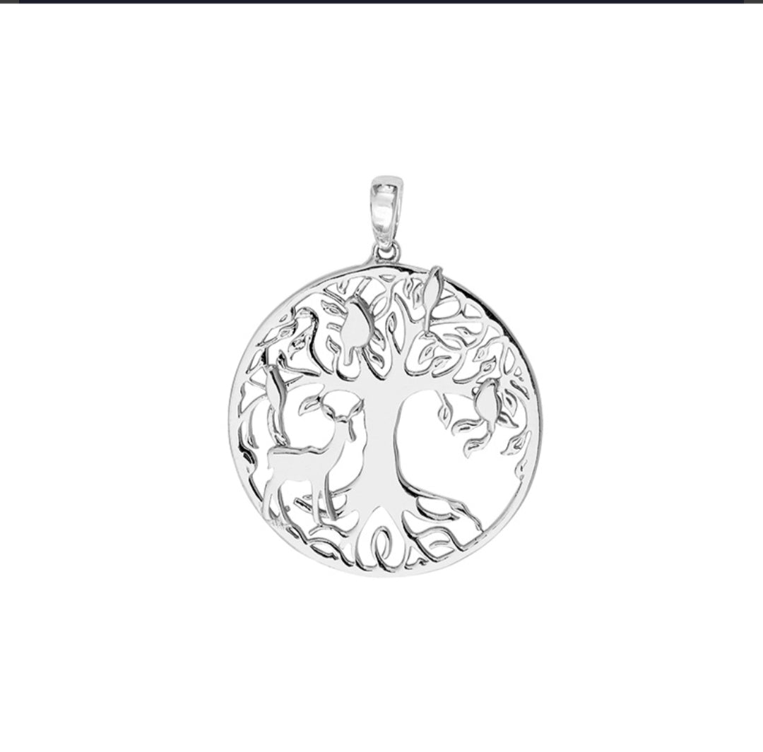 Pendentif arbre de vie et biche, argent 925/1000