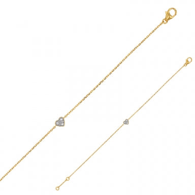 Bracelet orné d'un petit coeur bicolore serti d'oxydes, plaqué or