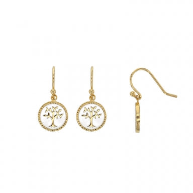 Fils d'oreilles arbre de vie Plaqué or sur émail noir ou blanc