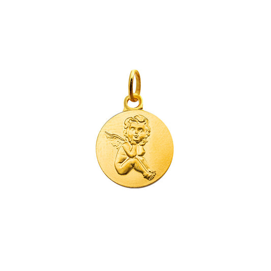 Médaille ronde Ange Raphaël pensif en Plaqué or