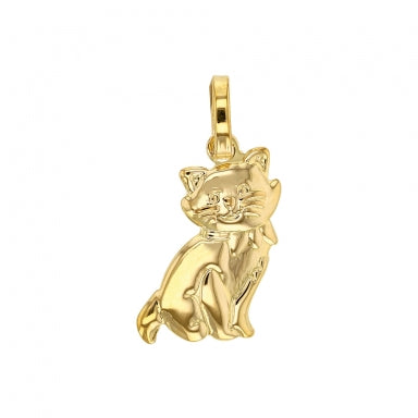 Pendentif chat assis en relief, Plaqué or
