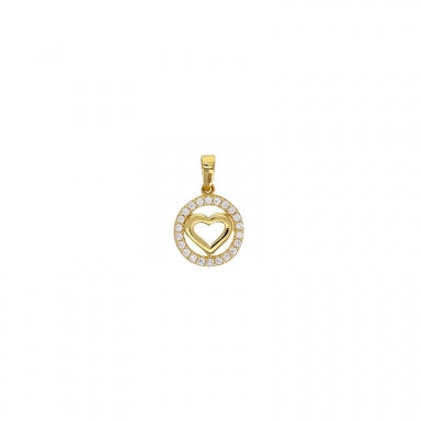 Pendentif coeur Or 375/1000 entouré d'un cercle empierré