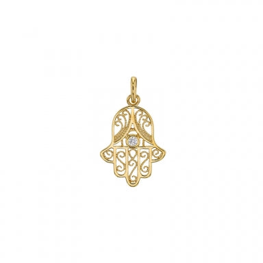 Pendentif main de Fatma ornée d'un oxyde de zirconium, Plaqué or