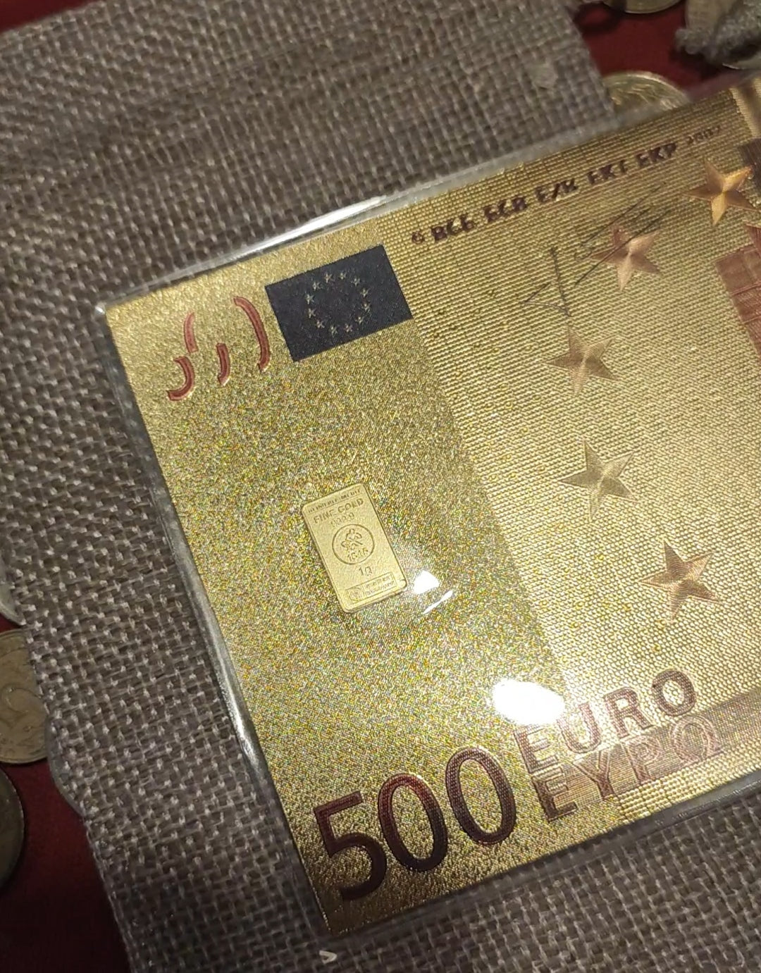 Billet 500 euros doré avec 1g d'or fin