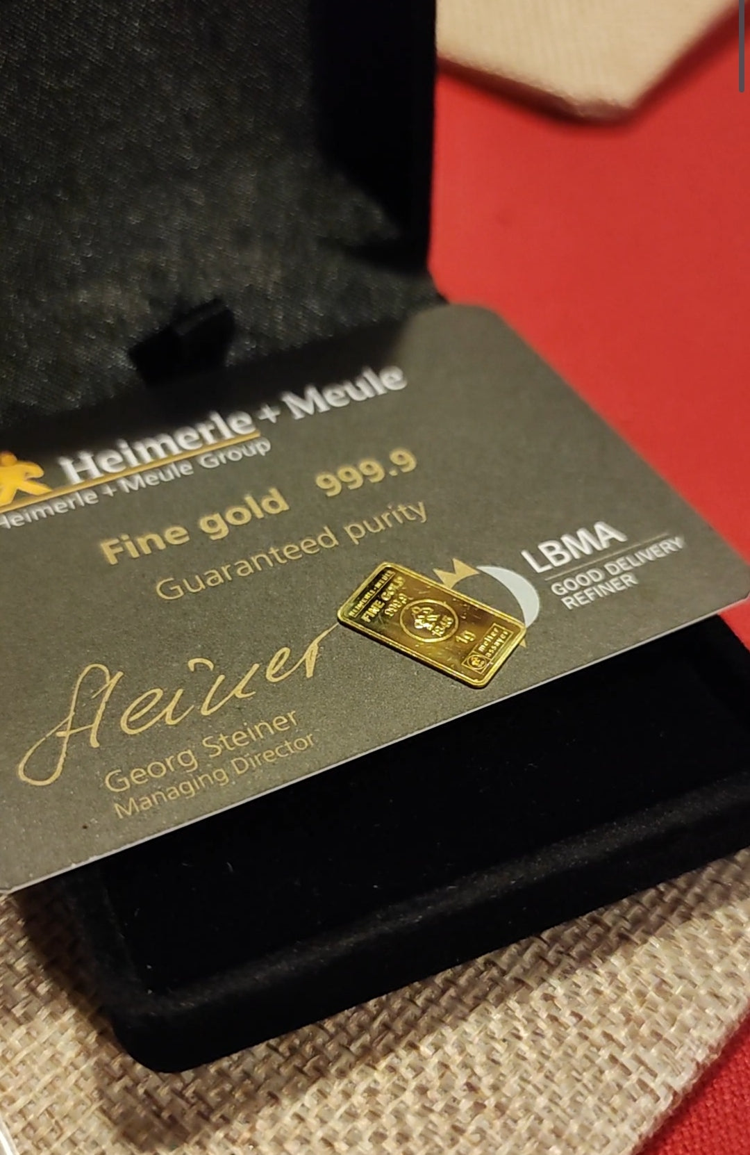 Lingot 1g or fin 999.9 en écrin