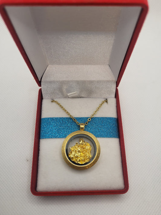 Pendentif rond feuille d or 24k