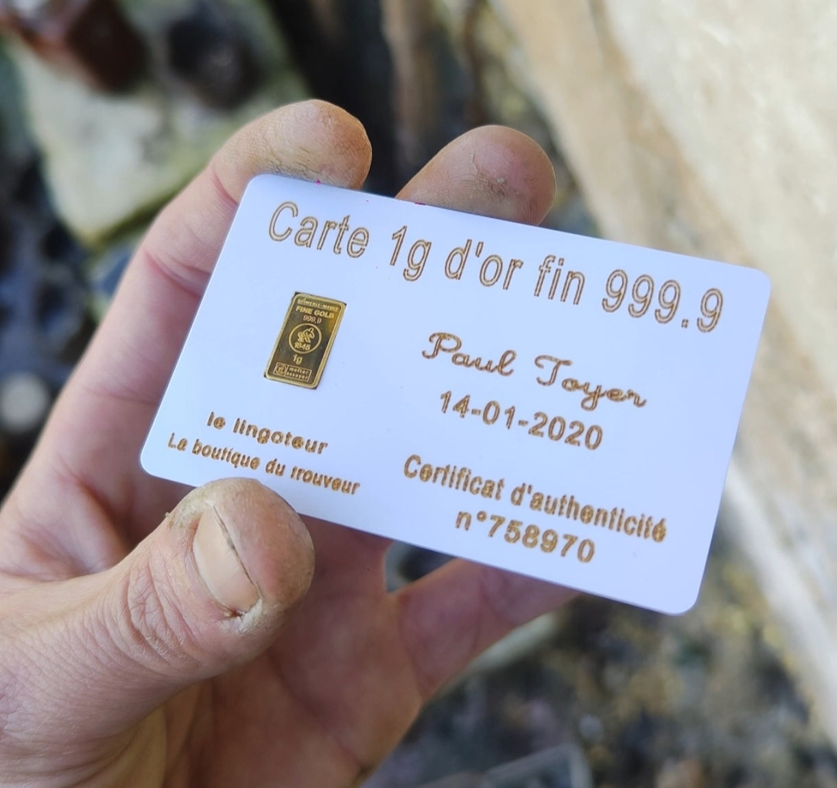 Carte d'investissement avec lingot de 1 gramme d'or 999.9 à personnaliser ( white )