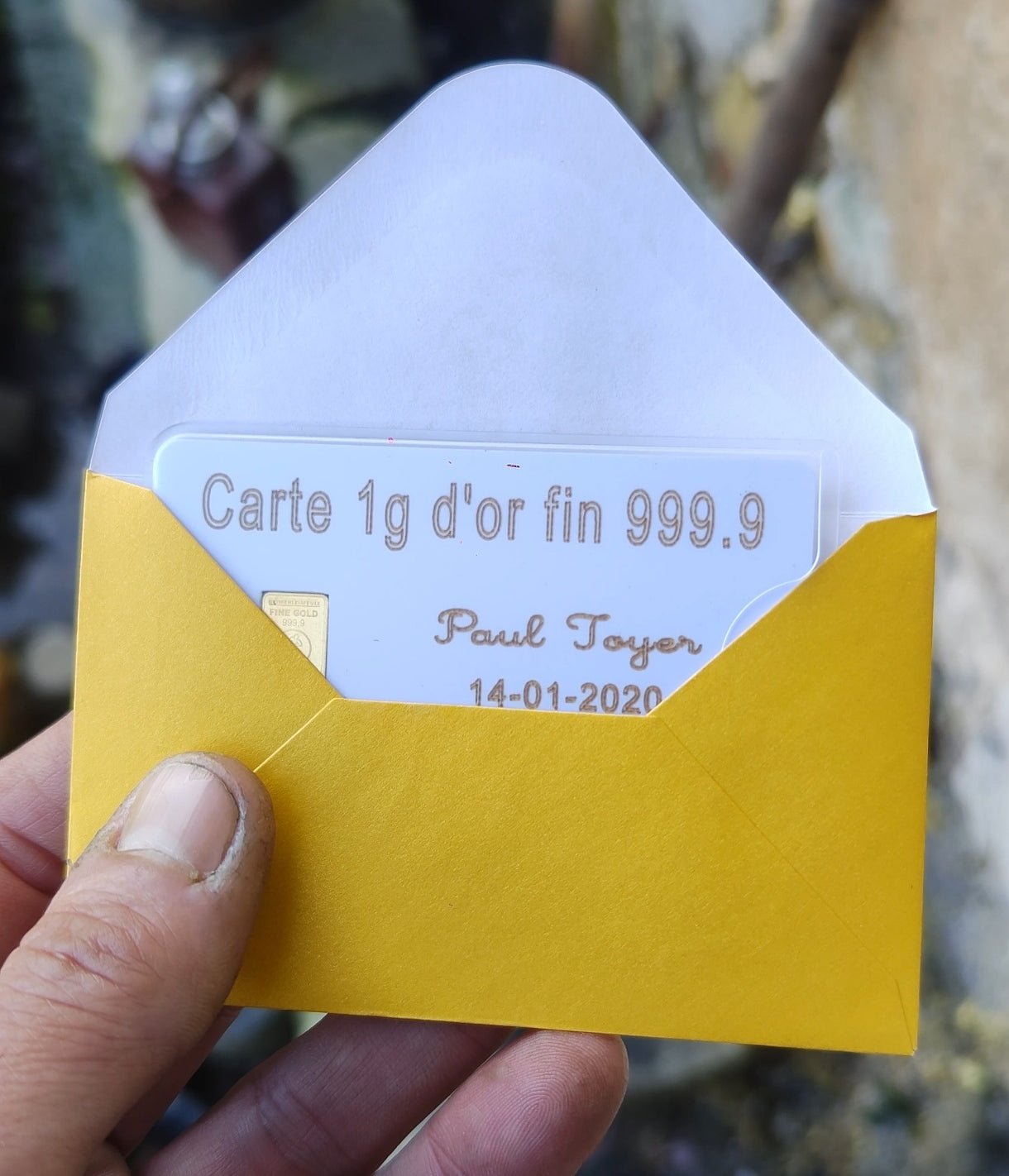 Carte d'investissement avec lingot de 1 gramme d'or 999.9 à personnaliser ( white )