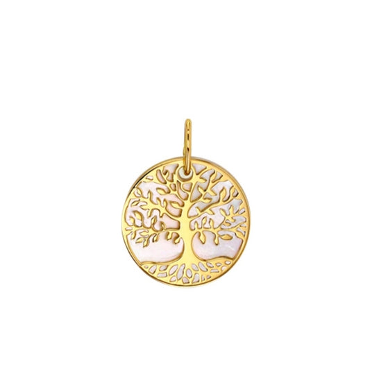 Pendentif rond Arbre de vie en Or 375/1000 sur nacre