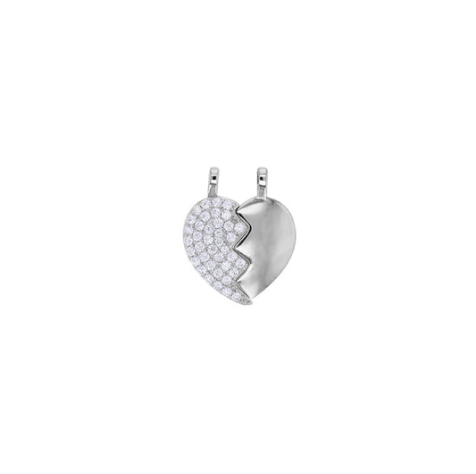 Pendentif coeur sécable lisse et pavé d'oxydes, argent 925/1000
