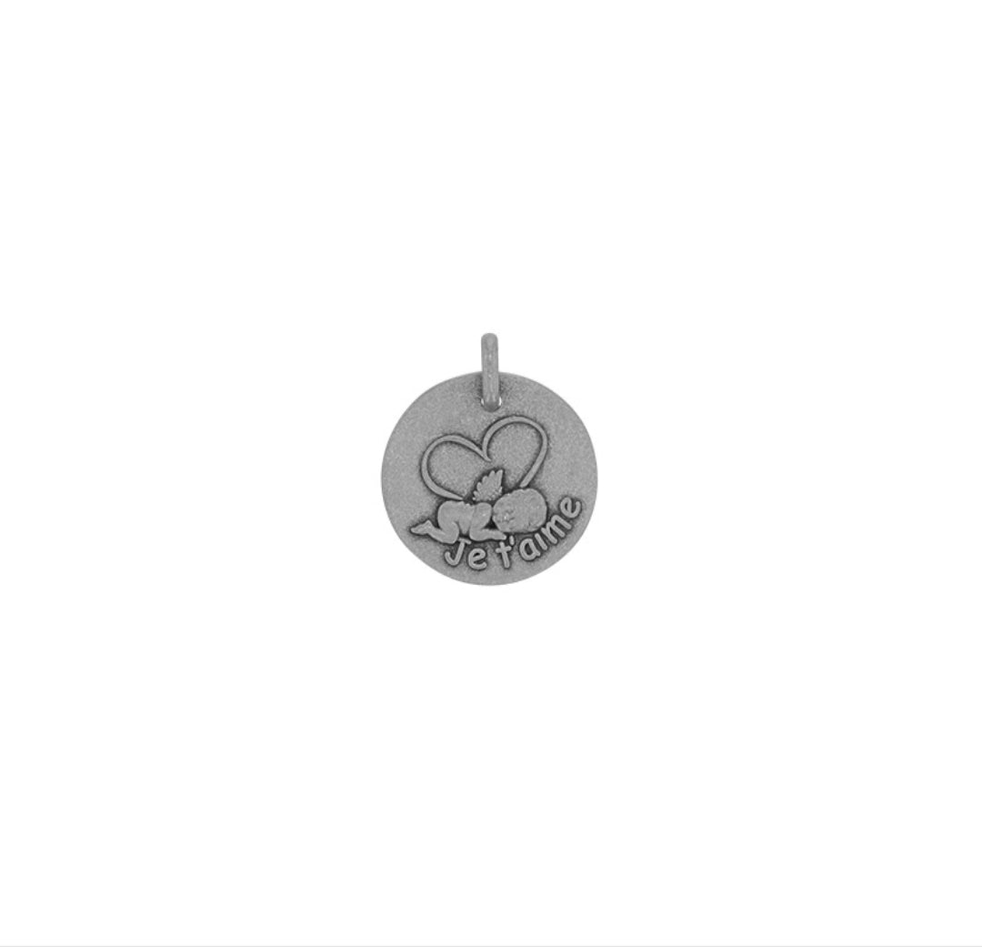 Médaille bébé "Je t'aime", argent vieilli 925/1000