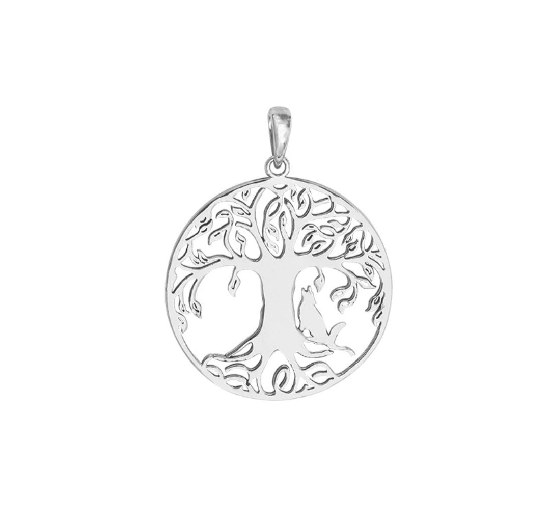 Pendentif arbre de vie et loup, argent 925/1000