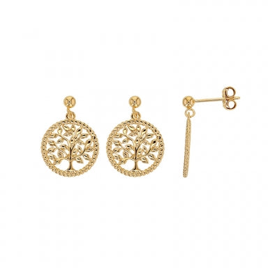 Boucles d'oreilles cercle perlé arbre de vie, Plaqué or