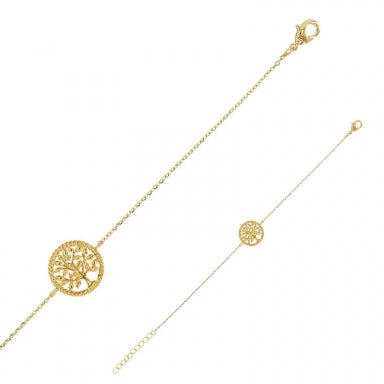 Bracelet rond en godrons, arbre de vie ajouré, plaqué or