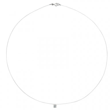 Collier nylon sert 4 griffes, oxyde de zirconium Or blanc 750/1000 diam. 5mm