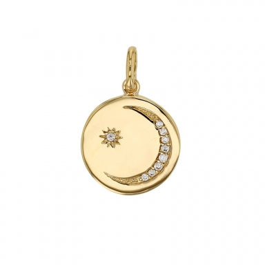 Médaille lune et étoile serties d'oxydes, plaqué or