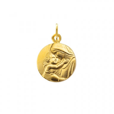 Médaille ronde plaqué or "Vierge à l'enfant"