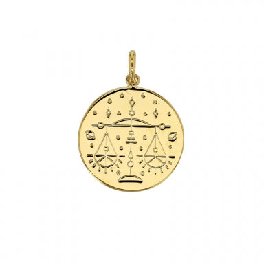 Médaille signe astrologique gravé, Balance, plaqué or