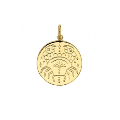 Médaille signe astrologique gravé, Cancer, plaqué or