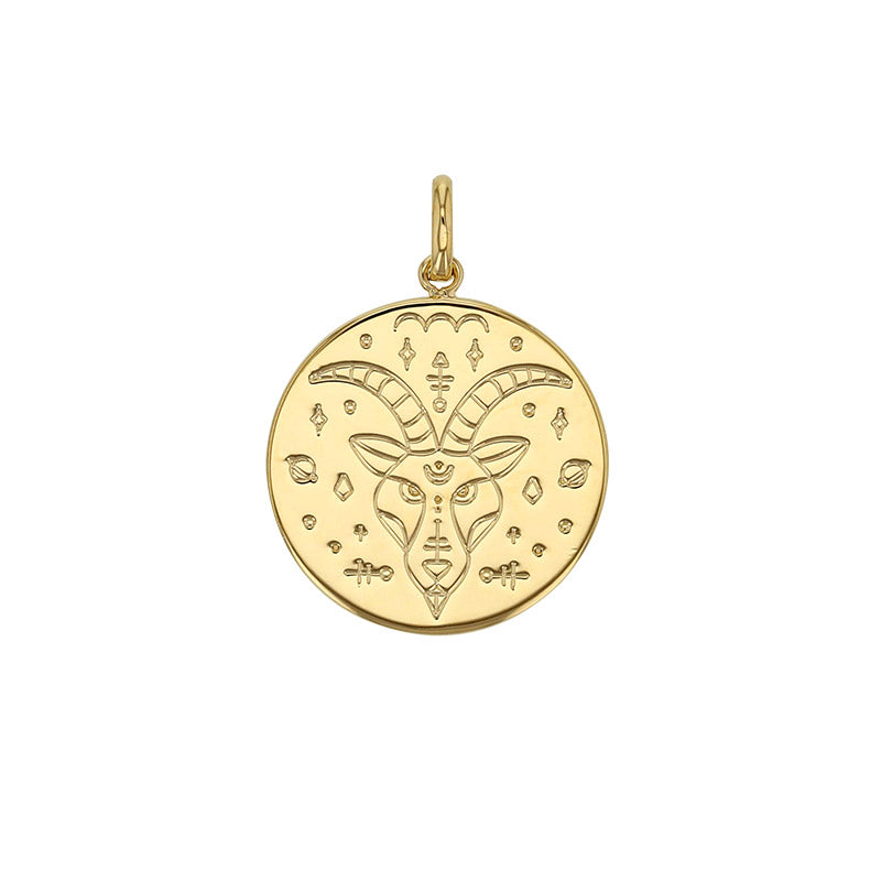 Médaille signe astrologique gravé, Capricorne, plaqué or