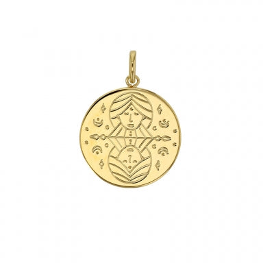 Médaille signe astrologique gravé, Gémeaux, plaqué or