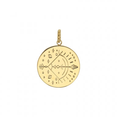 Médaille signe astrologique gravé, Sagittaire, plaqué or