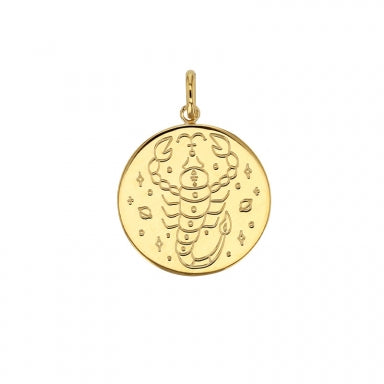 Médaille signe astrologique gravé, Scorpion, plaqué or