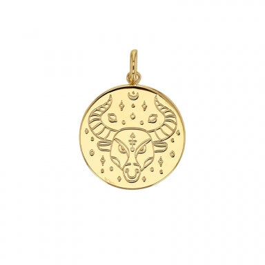 Médaille signe astrologique gravé, Taureau, plaqué or