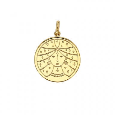 Médaille signe astrologique gravé, Vierge, plaqué or