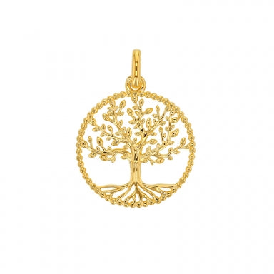 Pendentif arbre de vie entourage perlé Plaqué or diam. 22mm