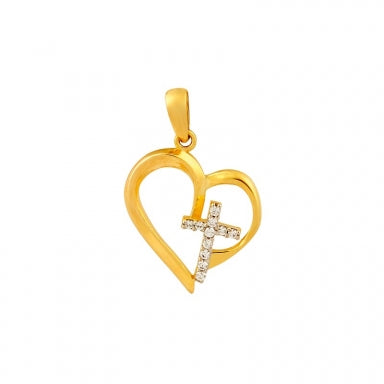 Pendentif coeur ajouré Or 750/1000 orné d'une croix empierrée