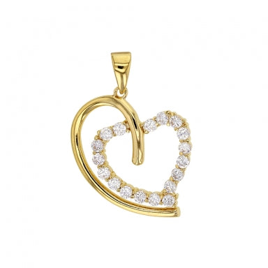 Pendentif coeur orné d'oxydes de zirconium avec une moitié en Plaqué or