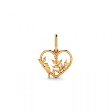 Pendentif coeur orné de feuilles et d'un oiseau en Or 750/1000