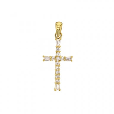 Pendentif croix en oxydes de zirconium et Plaqué or 16 x 30mm