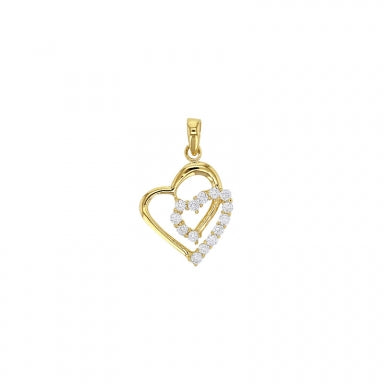 Pendentif double coeur, lisse et oxydes, Or 375/1000