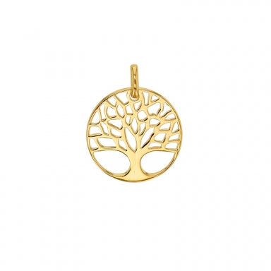 Pendentif rond arbre de vie ajouré Plaqué or diam. 18mm