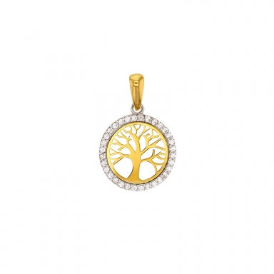 Pendentif rond arbre de vie en Or 750/1000 entouré d'oxydes de zirconium