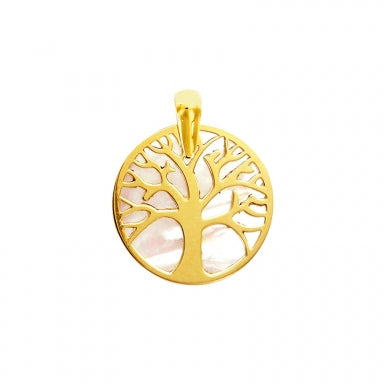 Pendentif rond Arbre de vie en Or 750/1000 et nacre