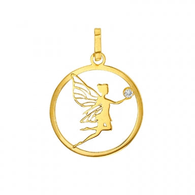Pendentif rond en Or 750/1000 petite fée avec oxyde