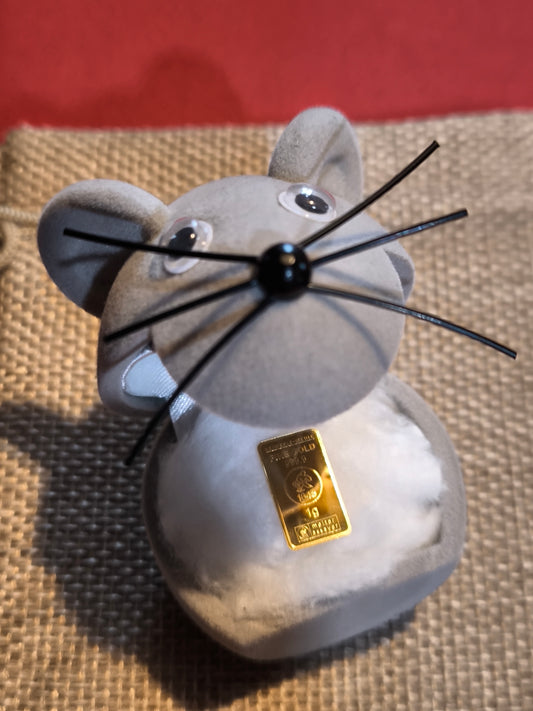 Écrin petite souris avec lingot 1 gramme d'or fin 999.9