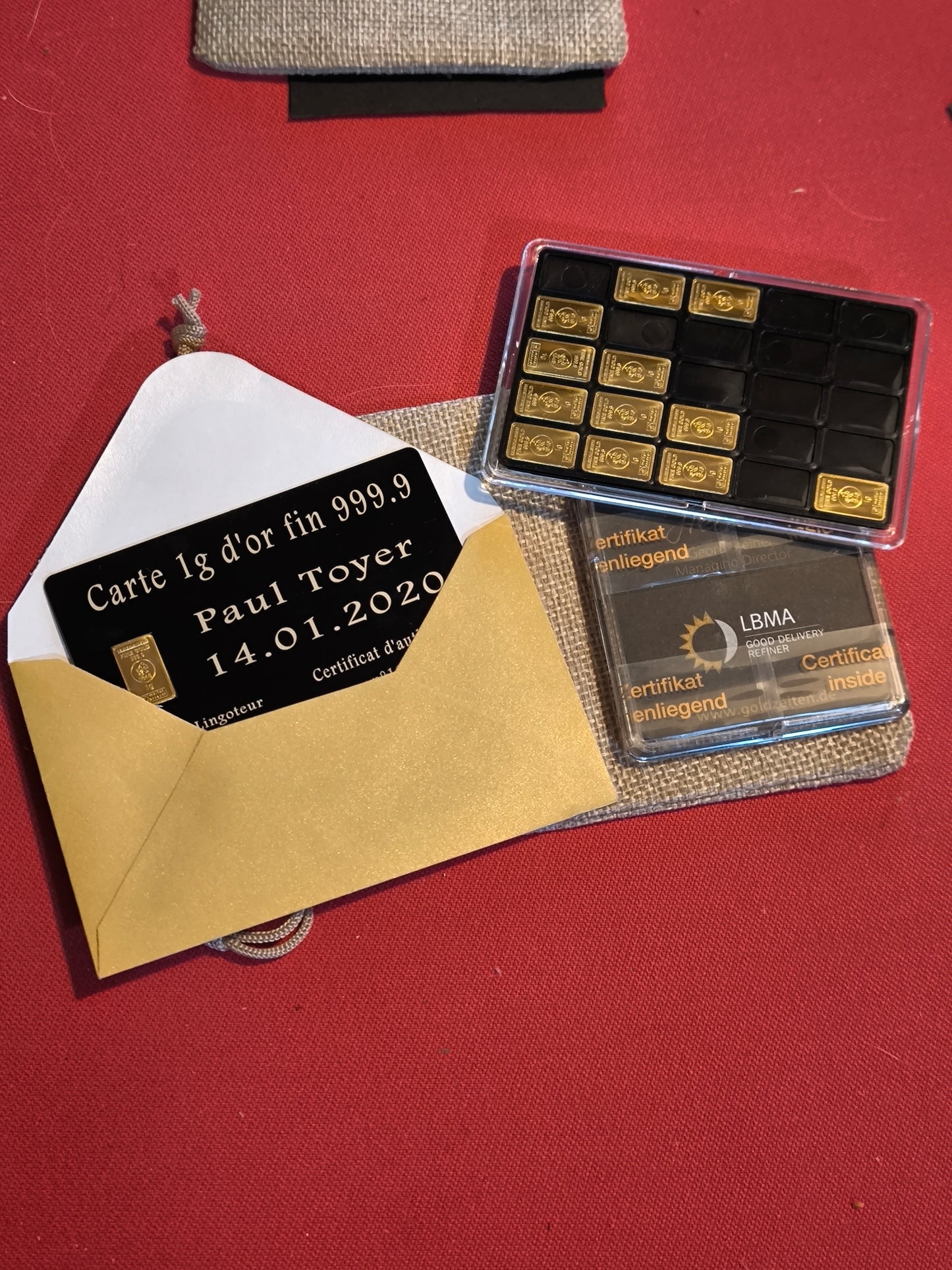 Lingot 1g or fin 999.9 avec carte