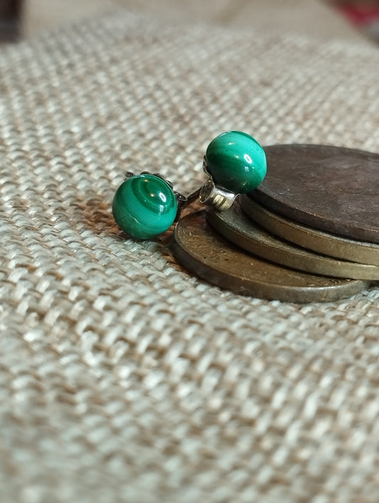 Boucles d'oreilles en argent 925/1000 rhodié et Malachite