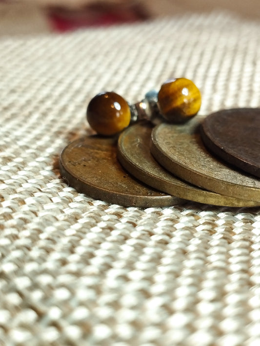 Boucles d'oreilles en argent 925/1000 rhodié et Oeil de tigre