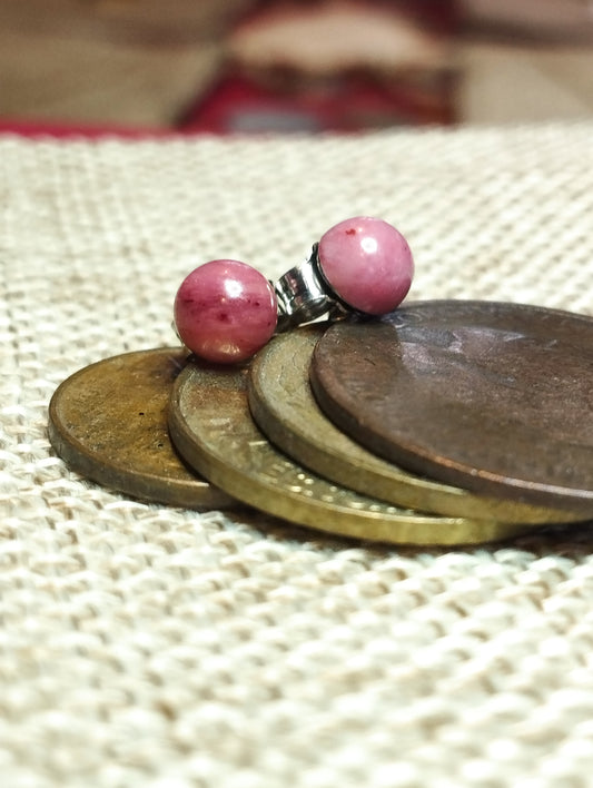 Boucles d'oreilles en argent 925/1000 et Rhodonite